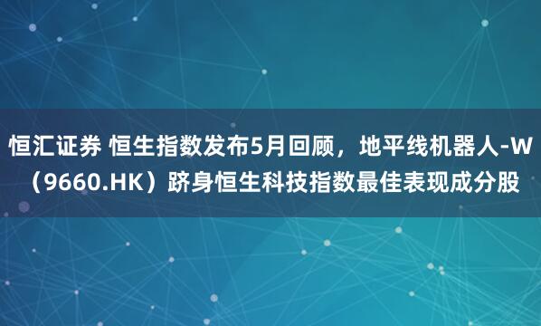 恒汇证券 恒生指数发布5月回顾，地平线机器人-W（9660.HK）跻身恒生科技指数最佳表现成分股