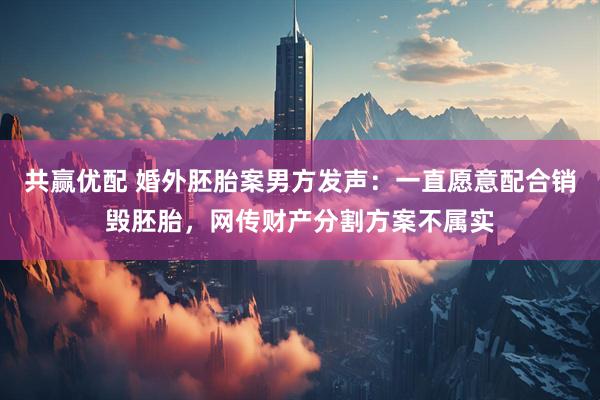 共赢优配 婚外胚胎案男方发声：一直愿意配合销毁胚胎，网传财产分割方案不属实